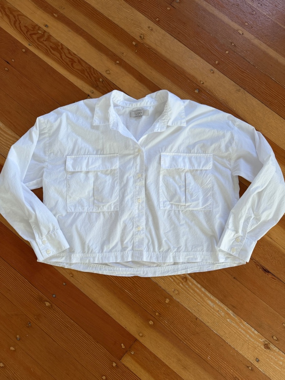 Loft Long Sleeve Button Down White Boxy‎ Shirt XL